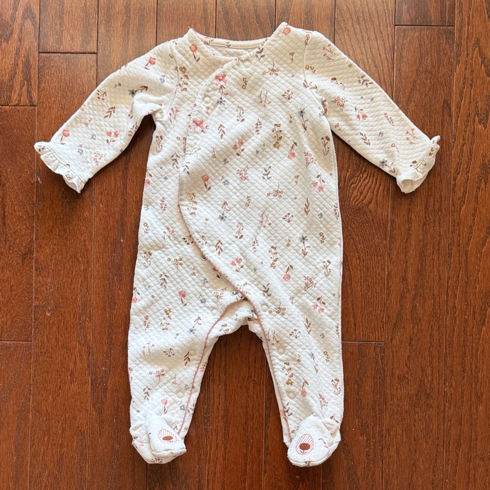 Carter's Cream Floral Wrap Style Footie Sleeper Pajamas 6M